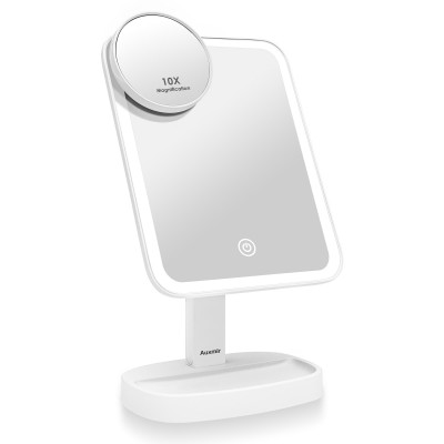 Auxmir Kosmetikspiegel mit LED Licht, Dimmbarer Schminkspiegel Tischspiegel Beleuchtet mit Touchschalter USB Wiederaufladbar, Makeup Spiegel für Schminken Rasieren im Wohnzimmer Kosmetikstudio