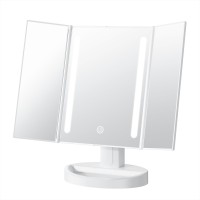 Auxmir Foldable LED Lighted Vanity Mirror, with Detachable 10X Magnifying Makeup Mirror, 180° Rotation, Dimmable, Kickstand, Table Mirror for Living room, Beauty salon, Spa and Hotel, White