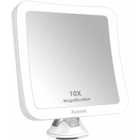 Auxmir 10X Magnifying LED Lighted Makeup Mirror with Suction Base, 360° Swivel, Cordless Vanity Mirror for Home and Travel, Battery Included, Square