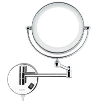 Auxmir Kosmetikspiegel mit LED Beleuchtung und 1-/ 5-facher Vergrößerung aus Kristallglas, Edelstahl und Messing für Badezimmer, Kosmetikstudio, Spa und Hotel
