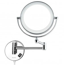 Auxmir Kosmetikspiegel mit LED Beleuchtung und 1-/ 5-facher Vergrößerung aus Kristallglas, Edelstahl und Messing für Badezimmer, Kosmetikstudio, Spa und Hotel