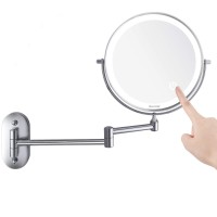 Auxmir 8'' Wall Mounted Mirror with 1X/5X Magnification, LED Magnifying Makeup Mirror with 3 Light Modes, 360 Swivel Double Sided Extendable Vanity Mirror, Touch Control & Auto Off, 4 AAA Batteries