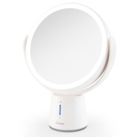Auxmir Makeup Mirror with Light, 1X / 10X Double-sided Magnifying Mirror, Rechargeable LED Cosmetic Mirror with 5 Brightness for Makeup, Shaving, Dressing Table, Vanity Desk, White