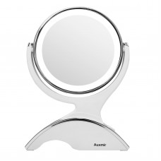 Auxmir Makeup Mirror with Light, Double-sided 1X/10X Magnifying Mirror, Rechargeable LED Mirror on Stand with Light Adjustable for Make up, Shaving, Dressing Table, Vanity Desk, White