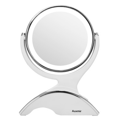 Auxmir Makeup Mirror with Light, Double-sided 1X/10X Magnifying Mirror, Rechargeable LED Mirror on Stand with Light Adjustable for Make up, Shaving, Dressing Table, Vanity Desk, White