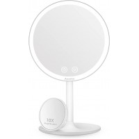 Auxmir Makeup Mirror with Light, Illuminated LED Mirror with 3 Modes, Rotation Mirror on Stand with Attached 10X Magnifying Mirror for Making up, Shaving, Vanity, Dressing Table, White