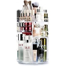Auxmir Makeup Organiser, 360 Degree Rotating Beauty Organiser for Cosmetic Perfume Jewellery, Revolving Make Up Storage with 5 Adjustable Layers on Stand Spinning for Vanity Table Bedroom, Crystal
