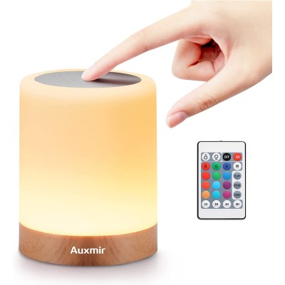 Auxmir Night Light, LED Touch Bedside Table Lamp, USB Rechargeable, Remote Control Dimmable Light, Muti-Colour Changing, Portable Lamp for Bedroom, Living Room, Camping, Kids, Baby