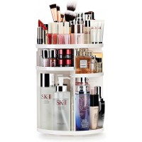 Auxmir Make Up Organiser, Beauty Cosmetic Organiser, 360° Rotatable, Makeup Storage Cosmetic Box for Dresser, Bathroom, Bedroom, White