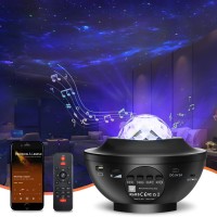 Auxmir LED Sternenhimmel Projektor mit Fernbedienung/Bluetooth, Projektionslampe Sternenlicht und Wasserwellen 360°Drehen 3 Helligkeitsstufen, Nachtlichter für Party und Geburtstag Schwarz